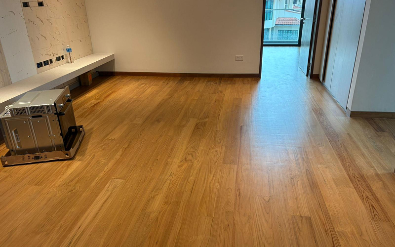 Engineered flooring in a modern residential living room Engineered wood flooring in a modern residential living room.
