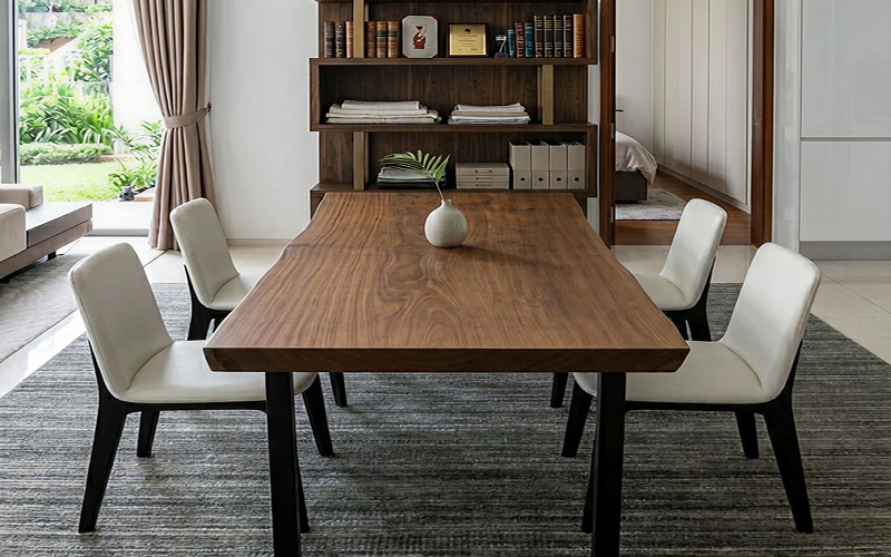 Wood Capitol teak dining table set in modern home Wood Capitol teak dining table set in modern home.
